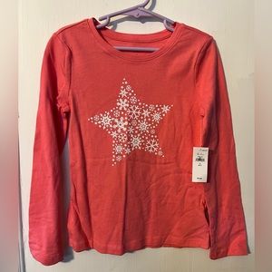 GAP kids girls coral long sleeve tee with snowflake-size 6-7 NWT